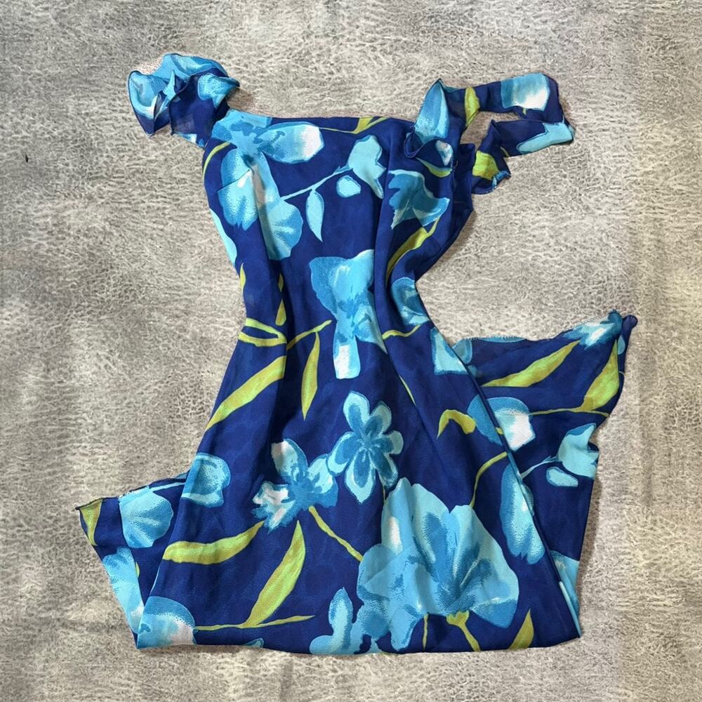 Blue Floral Ruffled Asymmetrical Hem Dress